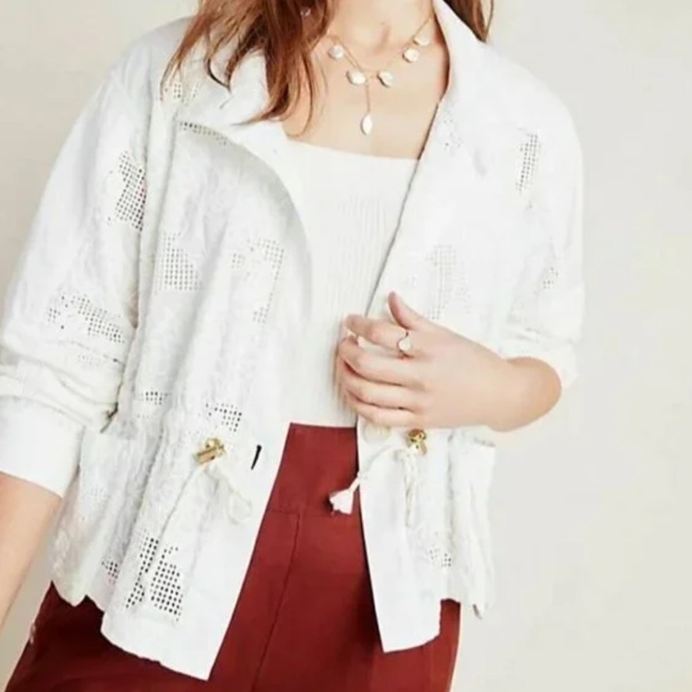 ANTHROPOLOGIE Eyelet Anorak Jacket White Size XS